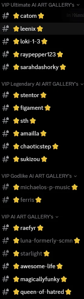 VIP AI art gallery tiers: Ultimate, Legendary and Godlike